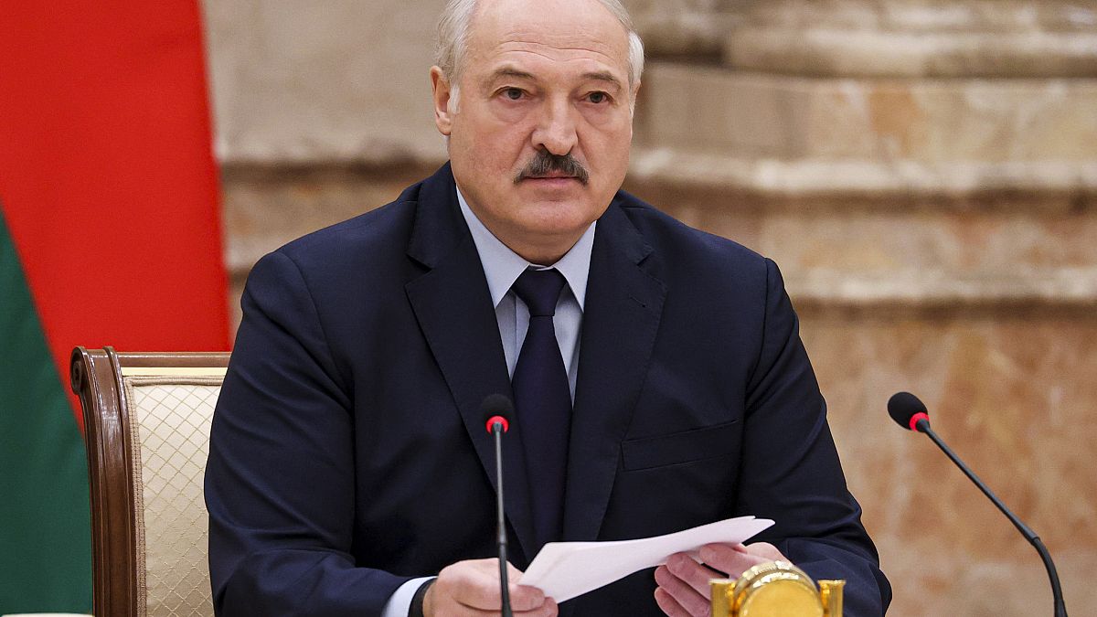 Belarusian President Alexander Lukashenko speaks during an expanded meeting of the Constitutional Commission in Minsk.