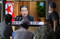 Nordkoreas Machthaber Kim Jong Un bei einer Rede