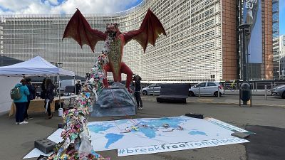 The plastic-spewing dragon in front of the European Commission in Brussels on 29th September 2021.