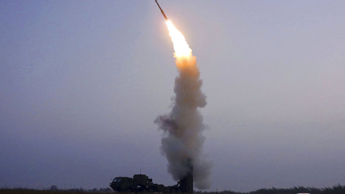 This photo provided on Oct. 1, 2021, by the North Korean government shows what North Korea claims to be the test firing of a newly developed anti-aircraft missile.