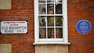 The English heritage plaque marks her place of residence before marrying Prince Charles