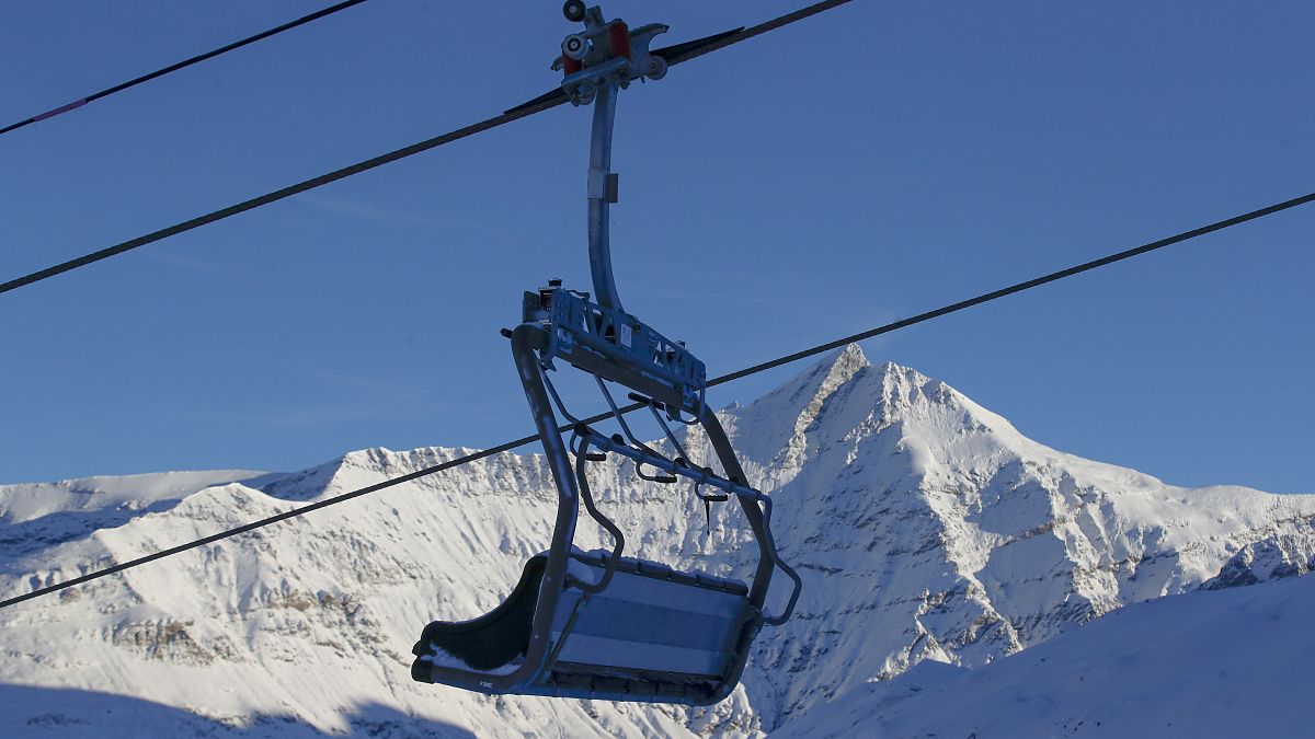 Chairlifts are stopped in the ski resort of Val d'Isere, France, to stop the spread of the COVID-19 pandemic, Dec. 13, 2020. 