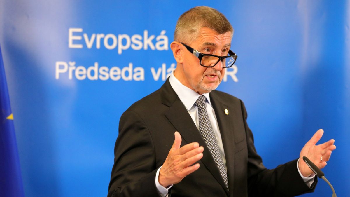 Czech Republic's Prime Minister Andrej Babis makes a statement on video during the EU Council summit in Brussels, Belgium, July 20, 2020