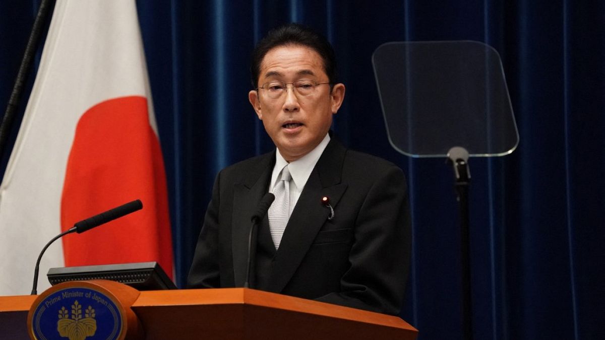 Japan's new Prime Minister Fumio Kishida speaks during a news conference at the prime minister's official residence in Tokyo on October 4, 2021.