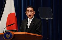 Japan's new Prime Minister Fumio Kishida speaks during a news conference at the prime minister's official residence in Tokyo on October 4, 2021.