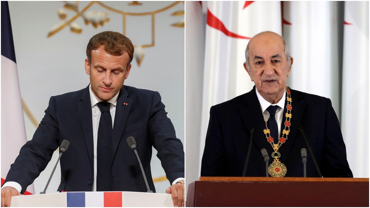 الرئيس الفرنسي إيمانويل ماكرون والرئيس الجزائري عبد المجيد تبون في صورتين منفصلتين