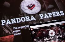 This photograph illustration shows the logo of Pandora Papers on October 4, 2021.