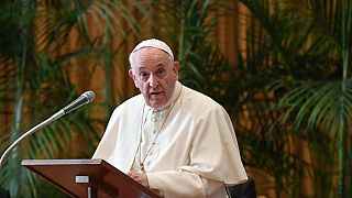 Pope Francis addresses the meeting "Faith and Science: Towards COP26" on October 4, 2021 in The Vatican.
