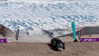 One of the cars taking part in the inaugural Arctic X-Prix, with Russell Glacier in the background. This was the first ever motorsport race to take place in Greenland.