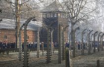 Campo de exterminio nazi de Auschwitz-Birkenau Nazi en una foto del 27/1/2020