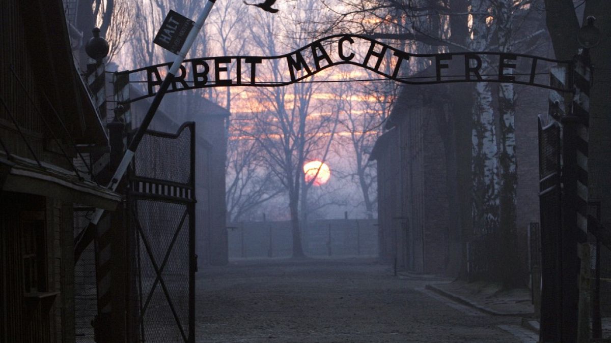 Picture taken 12 January 2005 shows the main gate entering the Nazi Auschwitz death camp.