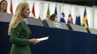 European Commissioner for Energy Kadri Simson arrives to deliver her speech about European solutions of the rise of energy prices at the European Parliament