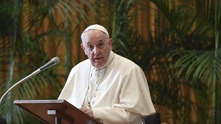 Pope Francis speaks at the Vatican.