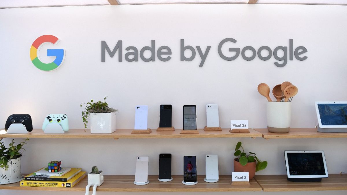 Google products are displayed during the Google I/O conference at Shoreline Amphitheatre in Mountain View, California on May 7, 2019. 