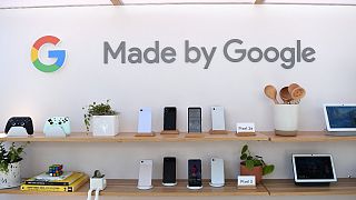 Google products are displayed during the Google I/O conference at Shoreline Amphitheatre in Mountain View, California on May 7, 2019.