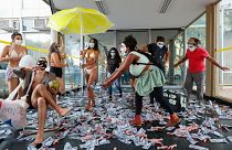 Una protesta en Brasilia contra el Ministro de Economía de Brasil tras la publicación de los Papeles de Pandora, el 7 de octubre de 2021.