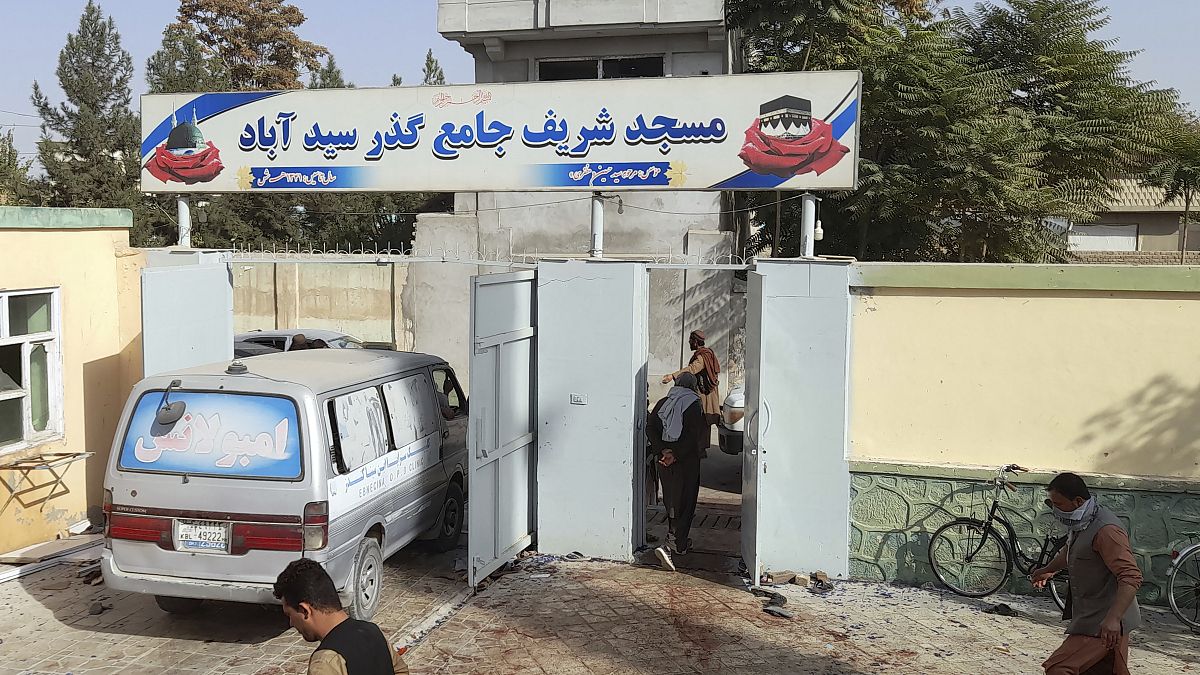 Blood stains the compound outside the mosque in Kunduz province.
