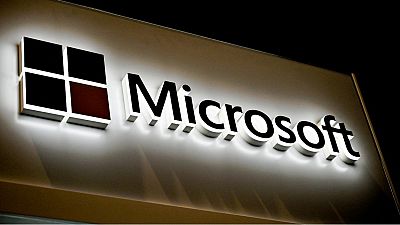 This picture shows the Microsoft logo at the International Cybersecurity Forum (FIC) in Lille on January 28, 2020. This picture shows the Microsoft logo at the International Cybersecurity Forum (FIC) in Lille on January 28, 2020.