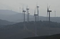 Wind turbines stand out at a wind farm in Collarmele, near L'Aquila, Thursday, Sept. 30, 2021.