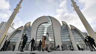 The central DITIB mosque is pictured on the "Day of Open Mosques" in Cologne in 2017.