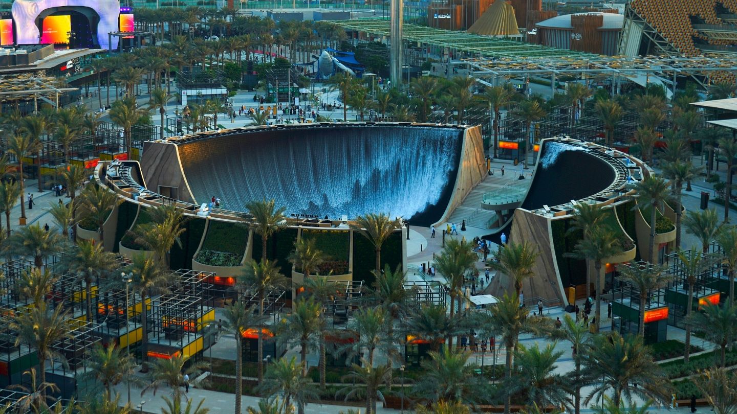 Expo 2020 Dubai unveils reverse waterfall, observation tower