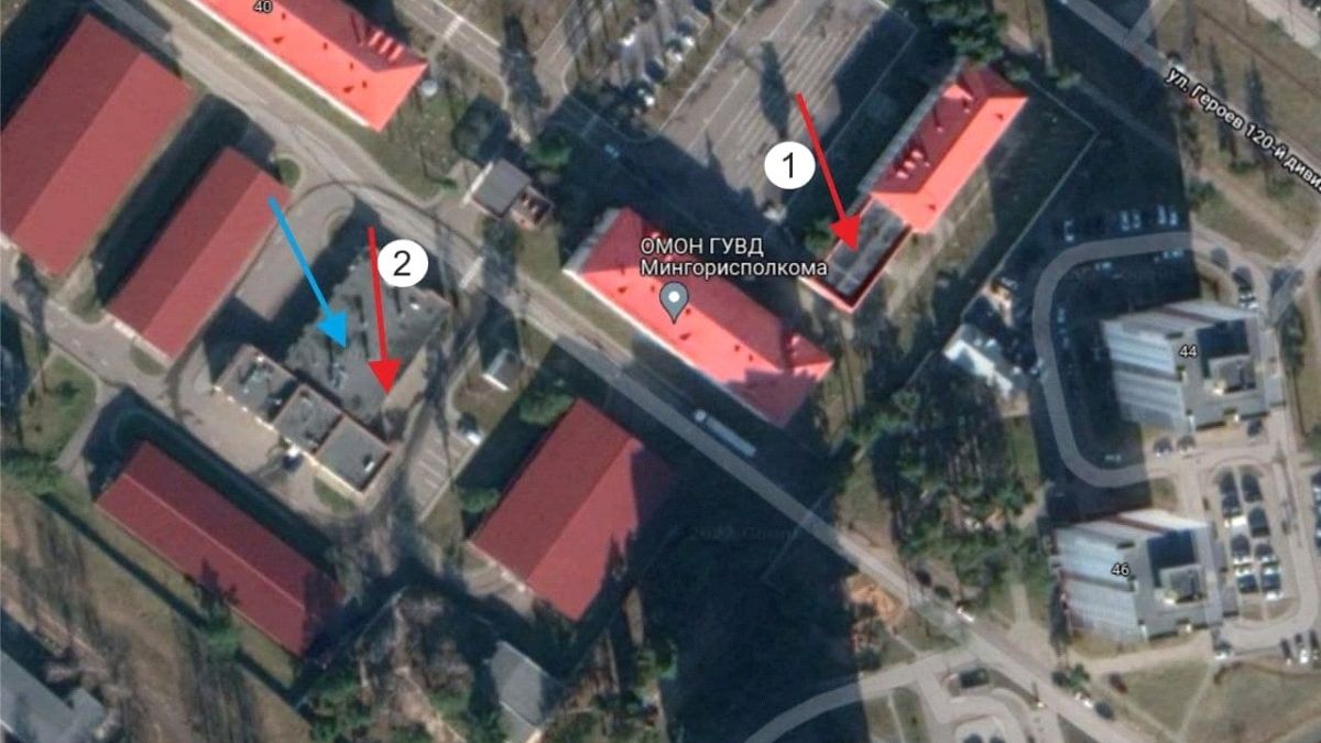 The OMON base in Minsk's 120th Division Heroes Street that cyber-activists claim to have attacked with a drone