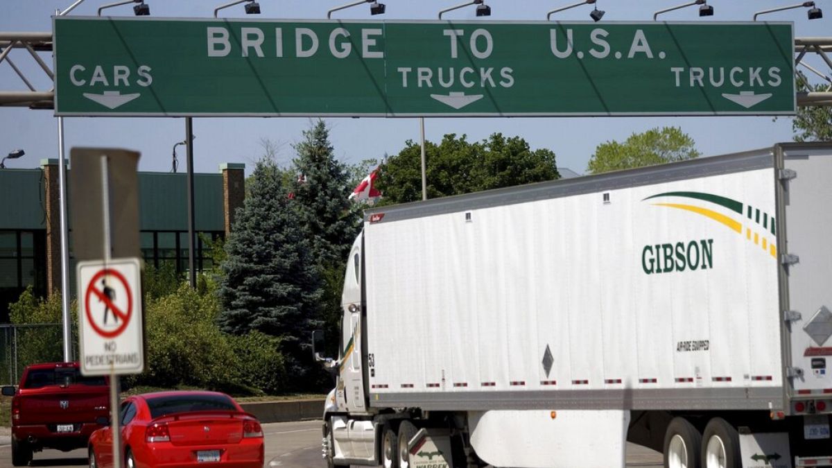 Imagen de la frontera entre Estados Unidos y Canadá (Ambassador Bridge, Ontario, Canada)