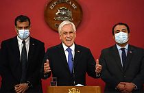 El presidente chileno Sebastián Piñera anuncia el estado de emergencia desde el palacio presidencial de La Moneda, 12/10/2021, Santiago, Chile