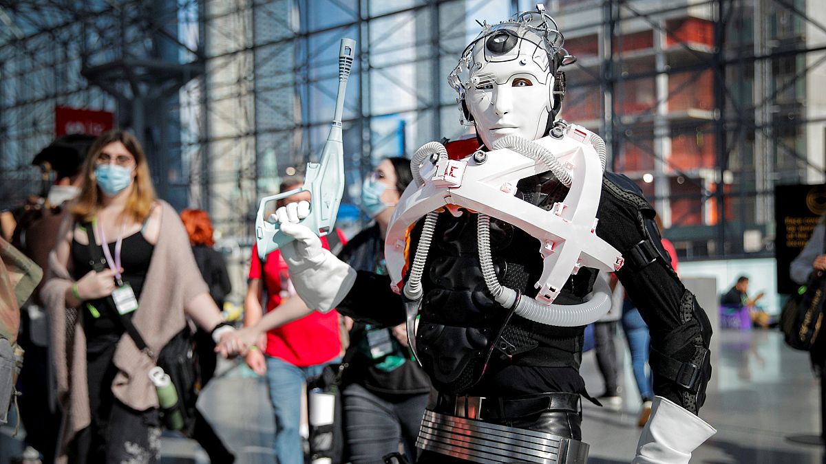 A fan in costume poses at the 2021 New York Comic Con at the Javits Center in Manhattan, New York, U.S., October 7, 2021. 