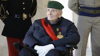 In this Nov.26, 2020 file photo, Hubert Germain, a WWII Resistance fighter and the last "Compagnon de la Liberation" is pictured at the Invalides monument in Paris.