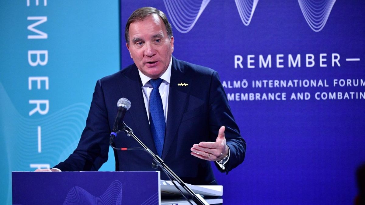 Swedens's Prime Minister Stefan Lofven speaks during the Malmo International Forum on Holocaust Remembrance and Combating Antisemitism, in Malmo, Sweden, on October 13, 2021.