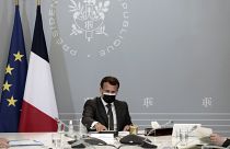 French President Emmanuel Macron attends a meeting at the Elysee presidential palace.