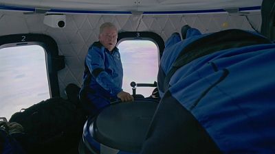 William Shatner a bordo da cápsula da Blue Origin
