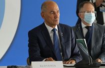 lovenian Prime Minister Janez Jansa attends the EUMED 9 summit at the Stavros Niarchos Foundation Cultural Center in Athens, Friday, Sept. 17, 2021.
