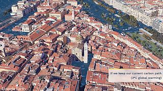 Projection de la ville de Nice sous l'eau, si les températures globales augmentent de +3°C.