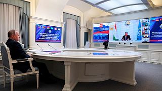 الرئيس الروسي فلاديمير بوتين يشارك في اجتماع افتراضي لمناقشة الوضع في أفغانستان في موسكو، روسيا.