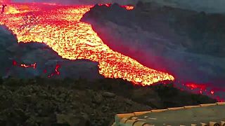 Huge lava rivers flow in La Palma