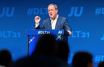 Armin Laschet, CDU Federal Chairman and Minister President of North Rhine-Westphalia, speaks at the 'Junge Union's Germany Day in Muenster, Germany, Saturday, Oct. 16, 2021.
