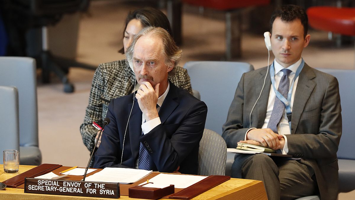 مبعوث الأمم المتحدة الخاص بسوريا غير بيدرسن، خلال اجتماع لمجلس الأمن بشأن سوريا في مقر الأمم المتحدة.