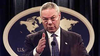 In this Monday, Sept. 17, 2001 file photo, Secretary of State Colin Powell during a news conference at the State Department in Washington, speaking about the 9/11 attacks.