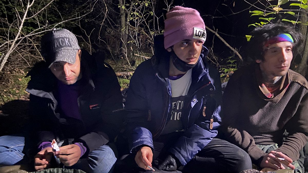 Three Iraqi migrants hiding in a Polish forest near the Polish town of Chelm