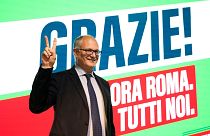 Roberto Gualtieri celebrated at his party's headquarters in Rome.