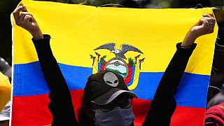 Υποστηρικτής του προέδρου του Ισημερινού διαδηλώνει με τη σημαία της χώρας στα χέρια
