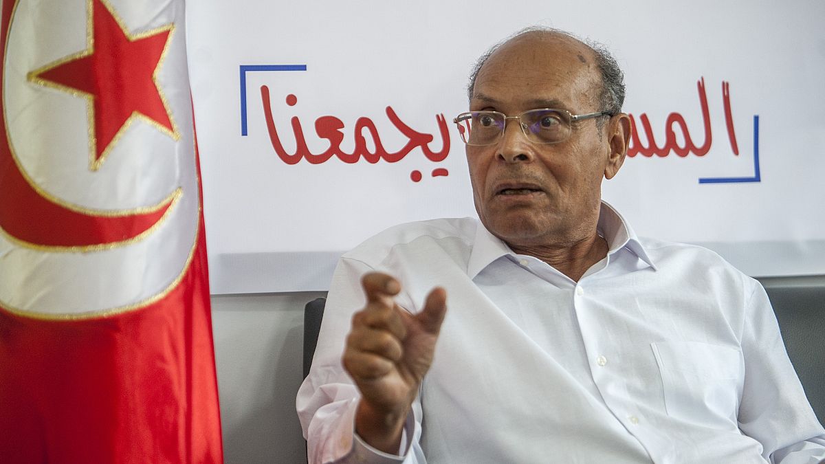 الرئيس التونسي الأسبق ورئيس حزب الحراك منصف المرزوقي في تونس ، الأربعاء 28 أغسطس 2019.