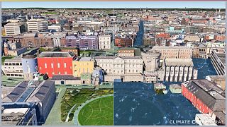 A visualisation of Dublin Castle at 1.5°C and 3°C shows the stark difference that decisive climate action will make.