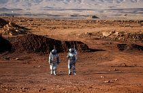 Scientists participate in an experiment led by Austrian and Israeli space agencies simulating a mission to Mars in Negev desert, Israel, October 10, 2021.