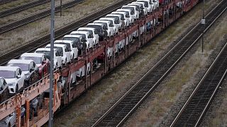 Новые автомобили на грузовом поезде в Германии