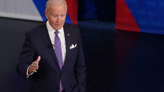 US President Joe Biden participates in a CNN town hall at the Baltimore Centre Stage Pearlstone Theatre, Oct. 21, 2021, in Baltimore
