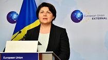 Moldovan Prime Minister Natalia Gavrilita speaks during a media conference.