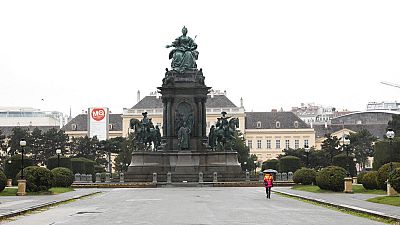 As the next lockdown has been resolved, there are barely any people seen at the Maria-Theresien-Platzin (between the Museums of Fine Arts and Natural History) in Vienna.